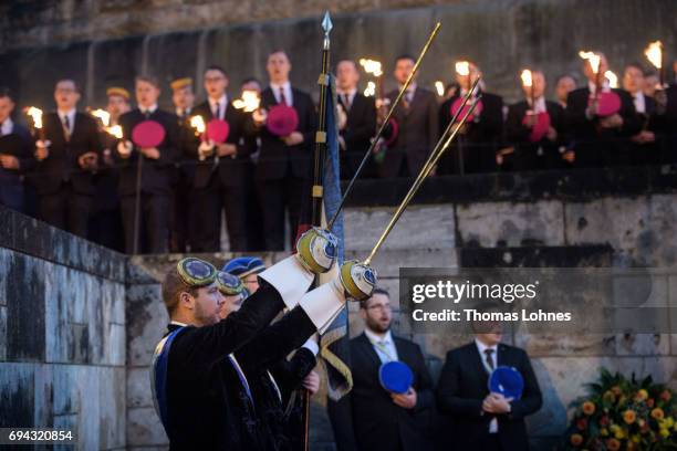 Members of Burschenschaften, the tradition-rich fraternities of German universities, gather at he Burschenschaften Monument to honor their members...