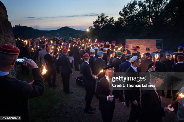 Members of Burschenschaften, the tradition-rich fraternities of German universities, gather at he Burschenschaften Monument to honor their members...