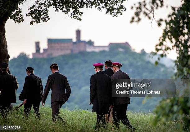 Members of Burschenschaften, the tradition-rich fraternities of German universities, gather for a torchlight processionat at the Burschenschaften...