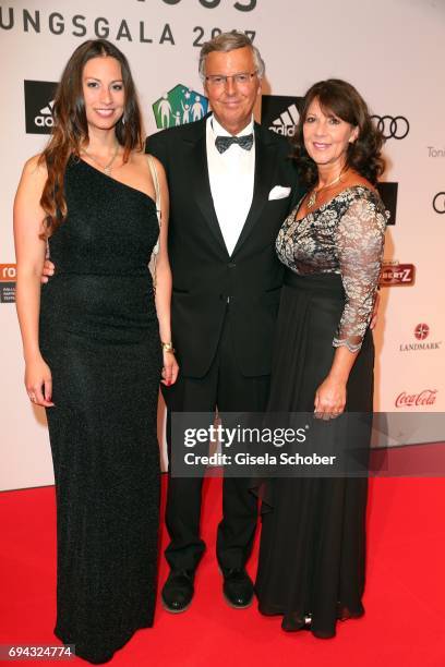 Wolfgang Bosbach and his wife Sabine Bosbach and his daughter Caroline during the Toni Kroos charity gala benefit to the Toni Kroos Foundation at...