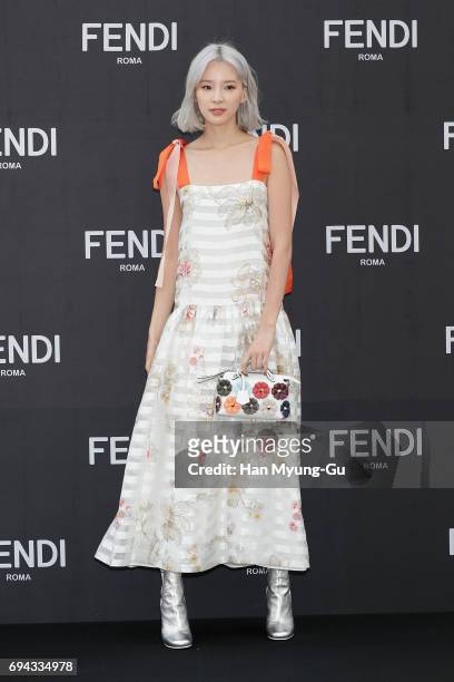 Model Irene Kim attends the photo call for 'FENDI' Boutique at Galleria Department Store on June 9, 2017 in Seoul, South Korea.