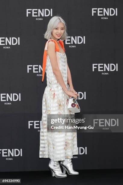 Model Irene Kim attends the photo call for 'FENDI' Boutique at Galleria Department Store on June 9, 2017 in Seoul, South Korea.