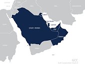 Map of the Gulf Cooperation Council (GCC)'s members.