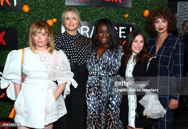 Actresses Natasha Lyonne, Taylor Schilling, Uzo Aduba, Yael Stone and Jackie Cruz attend "Orange Is The New Black" season 5 celebration at Catch on...