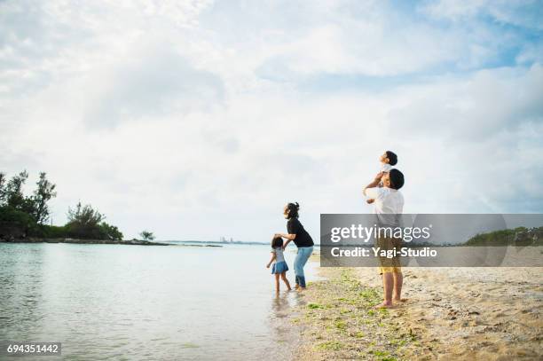 hebbend een goede tijd in strand en gelukkige familie. - japan beach stockfoto's en -beelden