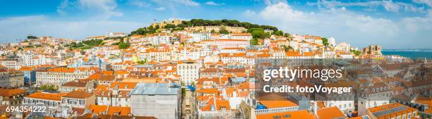 lisbon aerial panorama over baixa rooftop cityscape landmarks portugal - baixa quarter stock pictures, royalty-free photos & images