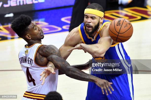 Iman Shumpert of the Cleveland Cavaliers and JaVale McGee of the Golden State Warriors compete for the ball in the fourth quarter in Game 4 of the...