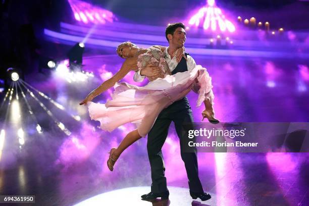 Vanessa Mai and Christian Polanc perform on stage during the final show of the tenth season of the television competition 'Let's Dance' on June 9,...