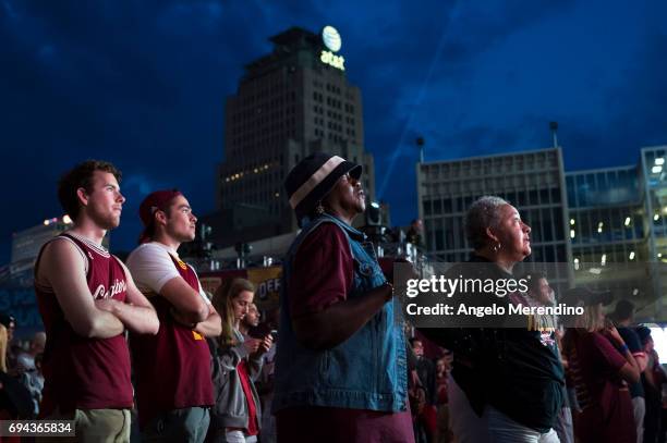 Cleveland Cavaliers fans gather at The Quicken Loans Arena to watch Game 4 of the NBA Finals between the Cleveland Cavaliers and the Golden State...