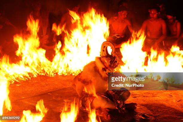 Hanoman was tied up and burned in the popular theatrical performance of Uluwatu on June 9, 2017 at Uluwatu Tample in Pecatu Village, Bali, Indonesia.