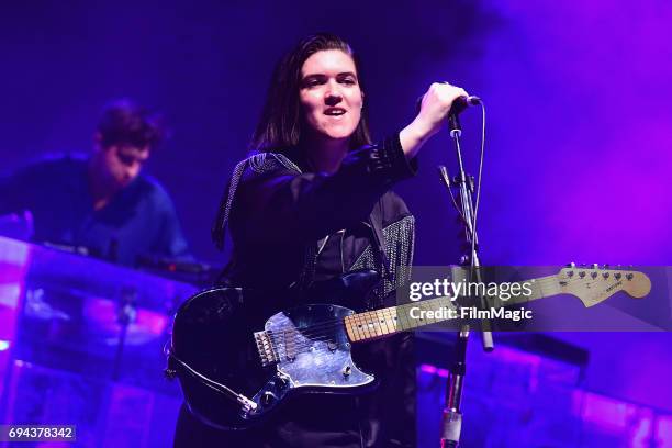 Recording artists Jamie xx and Romy Madley Croft of The xx perform onstage at What Stage during Day 2 of the 2017 Bonnaroo Arts And Music Festival on...