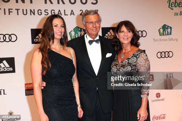 Wolfgang Bosbach and his wife Sabine Bosbach and his daughter Caroline during the Toni Kroos charity gala benefit to the Toni Kroos Foundation at...