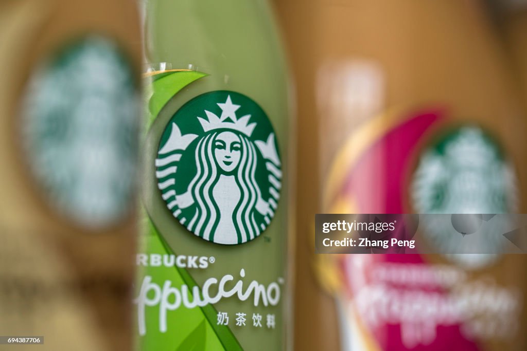 Different tastes of Starbucks bottled Frappuccino, arranged...