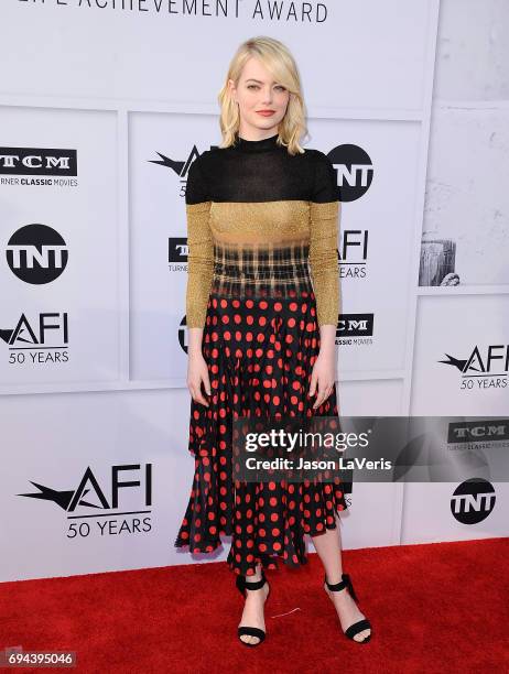 Actress Emma Stone attends the AFI Life Achievement Award gala at Dolby Theatre on June 8, 2017 in Hollywood, California.