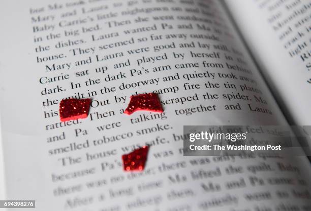 Book belonging to Ava Olsen shows words that are purposely covered on April 29, 2017 in Townville, S.C. Ava, who was on the playground during the...