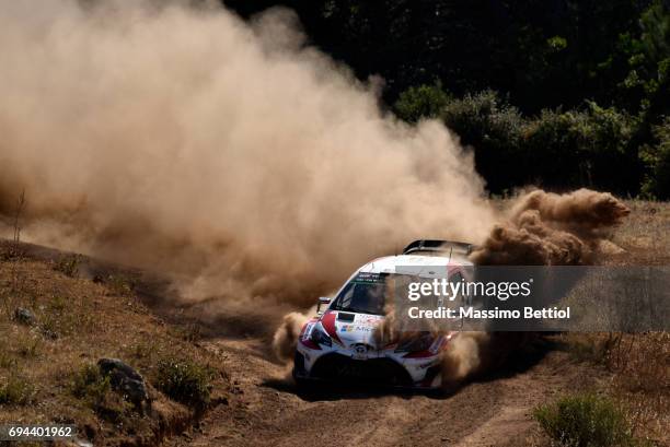 Juho Hanninen of Finland and Kaj Lindstrom of Finland compete in their Toyota Gazoo Racing WRT Toyota Yaris WRC during Day One of the WRC Italy on...