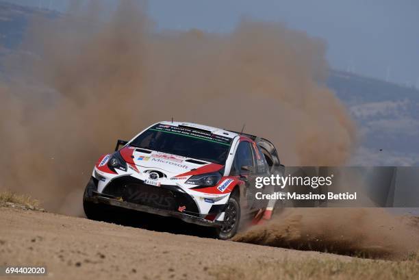 Esapekka Lappi of Finland and Lasse Ferm of Finland compete in their Toyota Gazoo Racing WRT Toyota Yaris WRC during Day One of the WRC Italy on June...