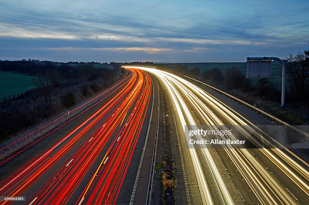 Blurred ligth trails along M4 motorway