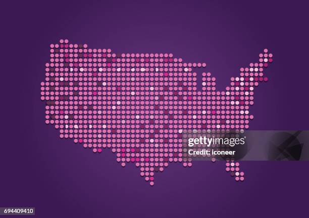 usa dotted map ob purple background - map points stock illustrations