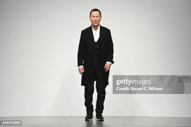 Designer Zio Song is seen on the runway at the SONGZIO show during the London Fashion Week Men's June 2017 collections on June 10, 2017 in London,...