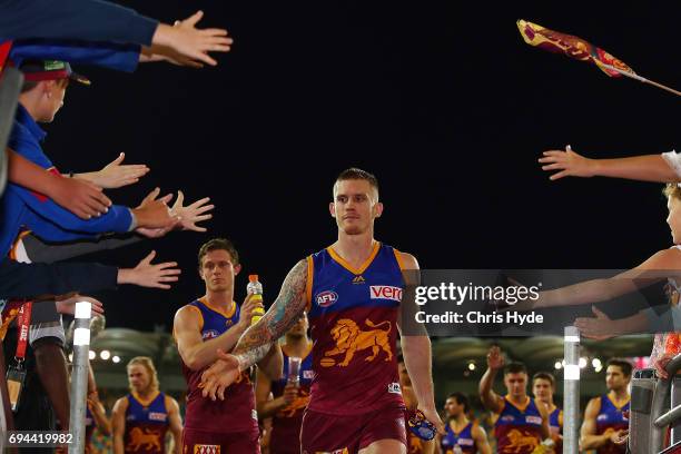 Dayne Beams of the Lions celebrates winning the round 12 AFL match between the Brisbane Lions and the Fremantle Dockers at The Gabba on June 10, 2017...