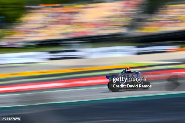 Maverick Vinales of Spain and Movistar Yamaha MotoGP during a free practice ahead of qualifying at Circuit de Catalunya on June 10, 2017 in Montmelo,...