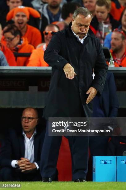 Netherlands Head Coach / Manager, Dick Advocaat signals to his team during the FIFA 2018 World Cup Qualifier between the Netherlands and Luxembourg...