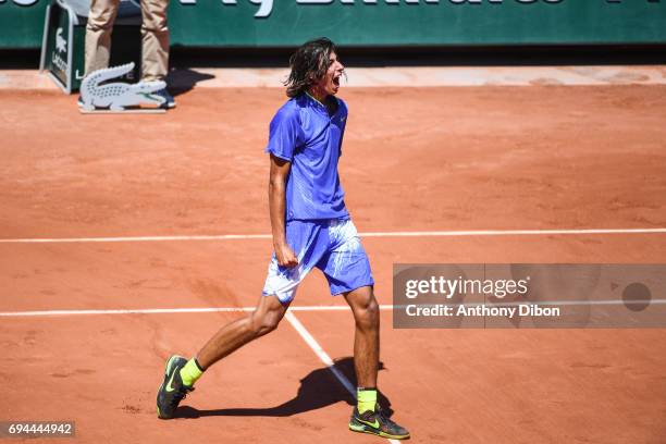 Alexei Popyrin of Australie celebrates his victory during the day 14 of the French Open at Roland Garros on June 10, 2017 in Paris, France.