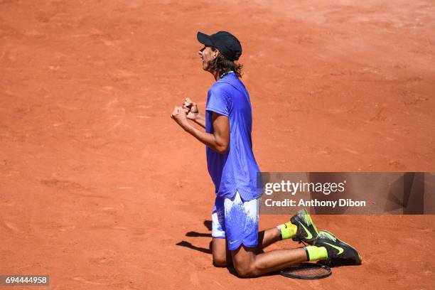 Alexei Popyrin of Australie celebrates his victory during the day 14 of the French Open at Roland Garros on June 10, 2017 in Paris, France.