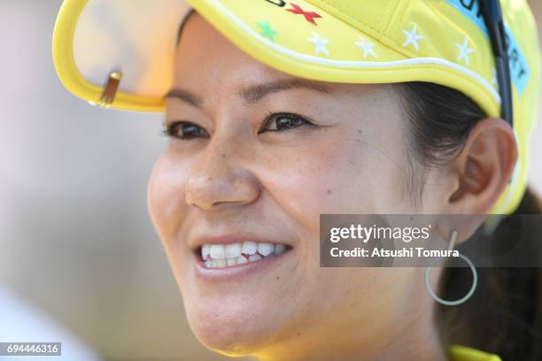 Ai Miyazato of Japan smiles during the third round of the Suntory Ladies Open at the Rokko Kokusai Golf Club on June 10, 2017 in Kobe, Japan.