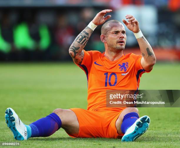 Wesley Sneijder of the Netherlands in action during the FIFA 2018 World Cup Qualifier between the Netherlands and Luxembourg held at De Kuip or...