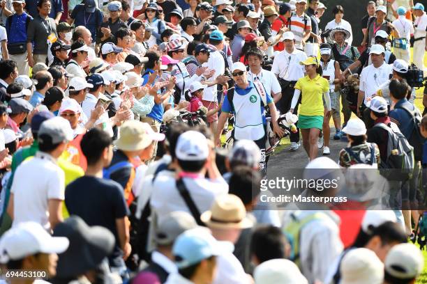 Ai Miyazato of Japan walks during the third round of the Suntory Ladies Open at the Rokko Kokusai Golf Club on June 10, 2017 in Kobe, Japan.