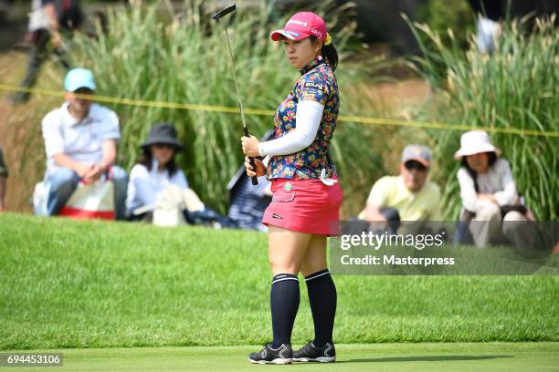 Saki Takeo of Japan looks on during the third round of the Suntory Ladies Open at the Rokko Kokusai Golf Club on June 10, 2017 in Kobe, Japan.