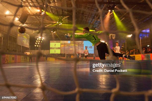 Players compete in a Futsal tournament during the Nike 'No Turning Back' Fan Meet & Greet at Hangar 85 on June 10, 2017 in Melbourne, Australia.