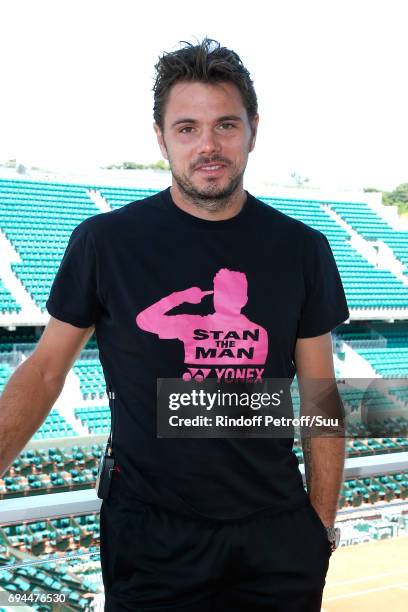 Stanislas Wawrinka, aka Stan Wawrinka poses at France Television french chanel studio during the Women Final of the 2017 French Tennis Open - Day...