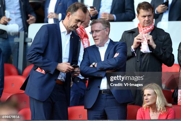 Performance Innovation Manager Peter Blange of KNVB, technical director Hans van Breukelen of KNVBduring the FIFA World Cup 2018 qualifying match...