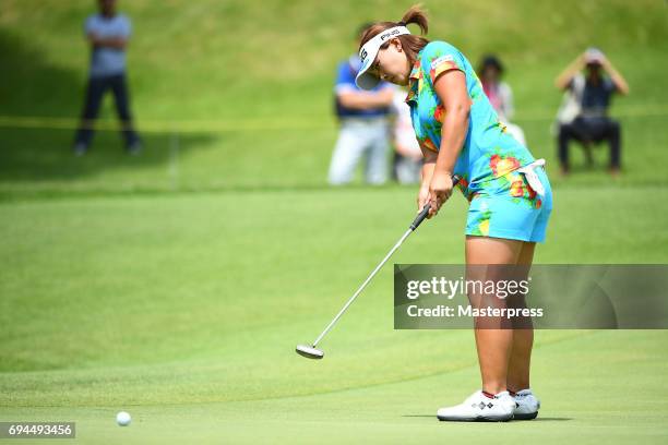 Ai Suzuki of Japan putts during the third round of the Suntory Ladies Open at the Rokko Kokusai Golf Club on June 10, 2017 in Kobe, Japan.