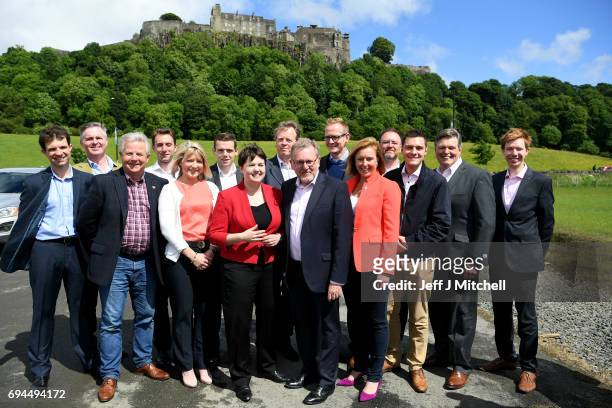 Scottish Conservative leader Ruth Davidson poses with the newly elected members of parliament with the backdrop of Stilling Castle on June 10, 2017...