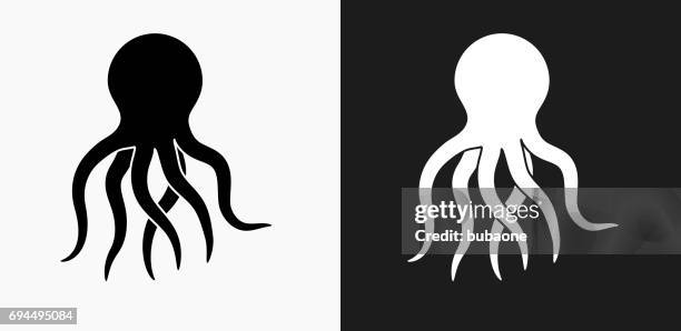 oktopus-symbol auf schwarz-weiß-vektor-hintergründe - krake stock-grafiken, -clipart, -cartoons und -symbole