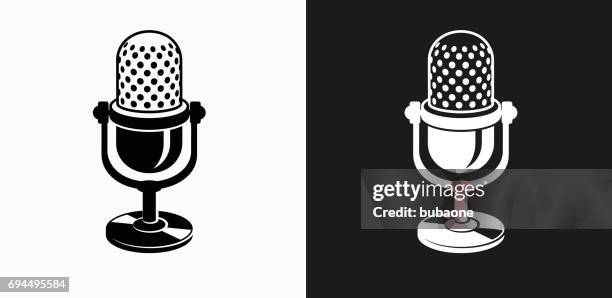 microphone icon on black and white vector backgrounds - multiple electronic devices stock illustrations