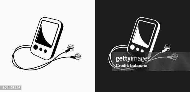 mp3 player icon on black and white vector backgrounds - ipod video stock illustrations
