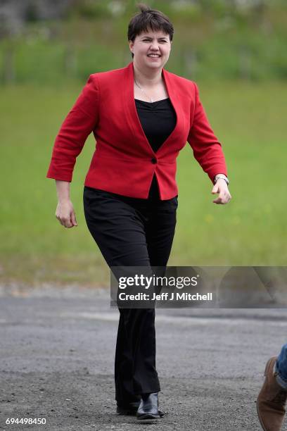 Scottish Conservative leader Ruth Davidson poses following meeting with her newly elected members of parliament with the backdrop of Stilling Castle...