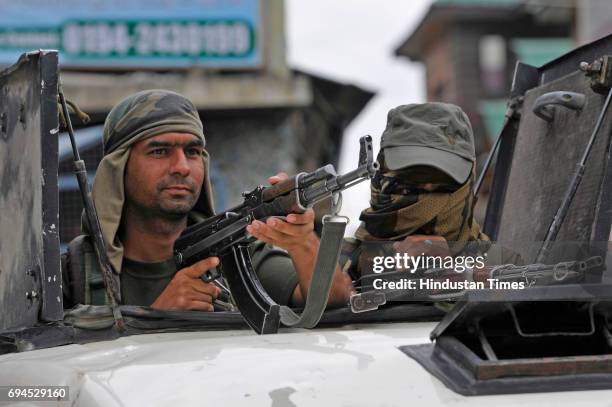 Special operation Group personnel launch a cordon-and-search operation in commercial hub of Lal Chowk after reports of presence of militants in the...