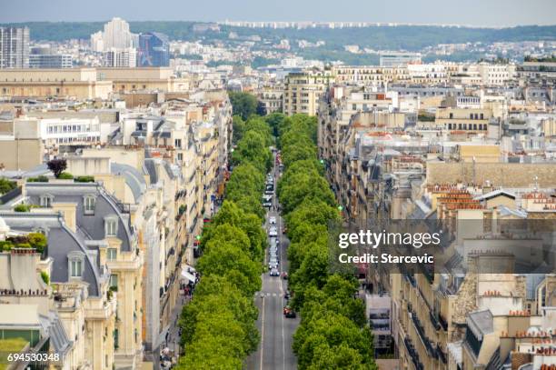 aerial view of paris - boulevard saint germain stock pictures, royalty-free photos & images