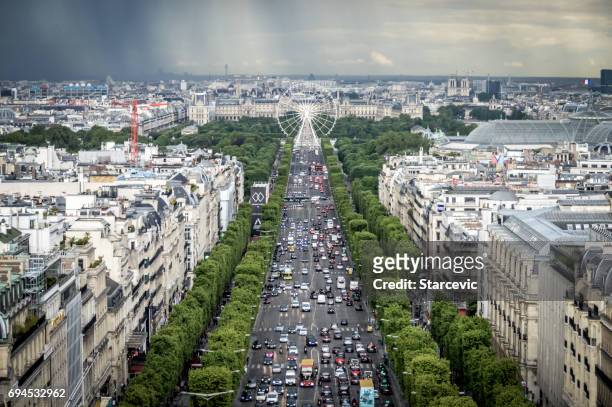 aerial view of avenue des champs-elysees - boulevard saint germain stock pictures, royalty-free photos & images