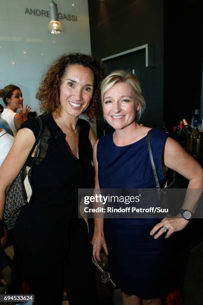 Journalists Marie Sophie Lacarrau and Anne-Elizabeth Lemoine the Women Final of the 2017 French Tennis Open - Day Fourteen at Roland Garros on June...