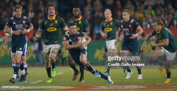 Brice Dulin of France wins possession during the Castle Lager Incoming Series 1st Test between South Africa and France at Loftus Versfeld on June 10,...