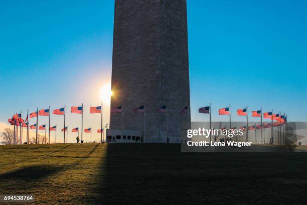 washington monument surrounded by flags - national monument stock pictures, royalty-free photos & images