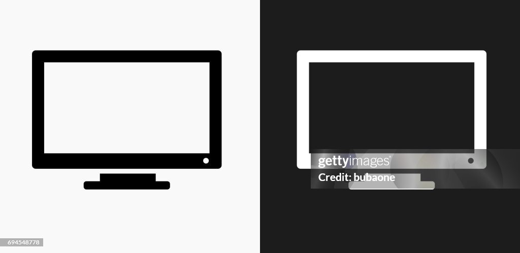 Monitor Icon on Black and White Vector Backgrounds