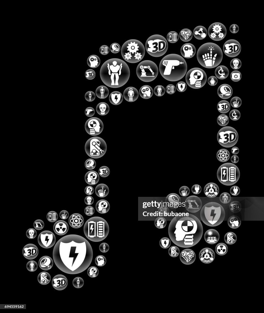 Music Note Robots And Robotics Black Vector Button Pattern High-Res ...